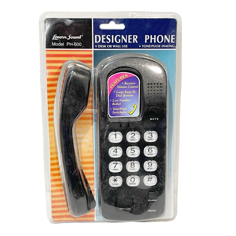 Lenoxx Sound Designer Phone PH-600 Black Sealed Large‎ Buttons Desk Wall Use NEW